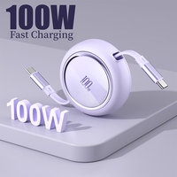Kabel Data USB 100w 27w, kabel Data USB Tipe C, pengisi daya kabel dapat ditarik cepat untuk pengisian ponsel 15 PD