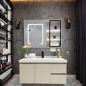 Hiện đại sang trọng đầy đủ phòng tắm Vanity Combo Chất lượng cao không thấm nước ván ép treo tường lưu trữ tủ Led Gương gốm lưu vực - Product Image 3