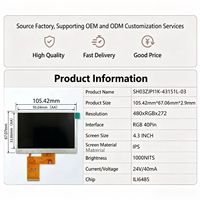 Layar IPS 4,3 inci dengan Resolusi 480*272, Antarmuka RGB, LCD Digital, Kecerahan 1000, Konektor 40-pin