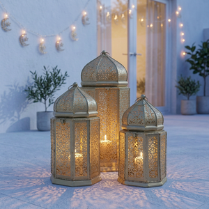 Fabricants de décorations du Ramadan, lanterne à bougie marocaine en métal doré en forme de mosquée, disponible en 3 tailles pour la maison et les événements - Product Image 5