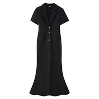 Robe longue chic et décontractée pour femme, nouvelle collection 2026, style rétro, col à revers, coupe sirène, manches courtes.