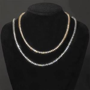 Hiphop Collier à chaîne de tennis en zircon cubique glacé Collier à chaîne de tennis en acier inoxydable plaqué or 18 carats avec diamant Chaîne - Product Image 3