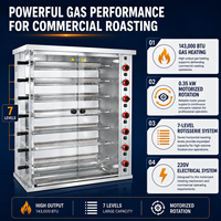 Rôtissoire Commerciale Double Alimentation Gaz-Électrique, Capacité 48 Poulets, 8 Brochettes, Acier Inoxydable 304