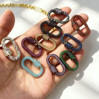 Mousqueton ovale en laiton plaqué or 18 carats, micro-pavé CZ coloré, style Hip Hop, résistant au ternissement, pour la fabrication de colliers DIY