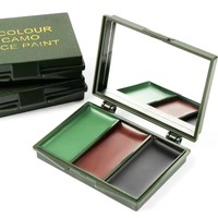 Kit de maquillage professionnel 3 couleurs pliable effet camouflage biomimétique avec miroir pour activités de camping en extérieur