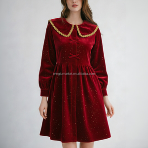 <span class=keywords><strong>Robe</strong></span> mini en velours pour <span class=keywords><strong>femme</strong></span>, bordeaux, or, vert, broderie nœud, grande taille, manches longues, robes <span class=keywords><strong>de</strong></span> fête - Product Image 4