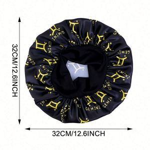 Bonnet en satin imprimé avec logo personnalisé et 12 signes du zodiaque, large bande, taille extra, pour femme, usage quotidien extérieur, toutes saisons, pour cheveux - Product Image 3