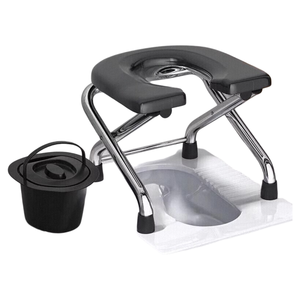 Chaise commode pour personnes âgées et femmes enceintes, siège pliable en forme de U, tabouret de toilette portable avec cadre en acier inoxydable - Product Image 2