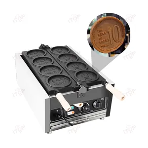 Commercial 4Pcs Cheese Bread Round Gold Korean Coin Waffle Maker With 220v