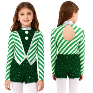 Trajes de Baile Navideños para Niñas, Bikini con Lentejuelas, Falda con Rayas de Bastón de Caramelo, Detalle de Pompones, Atuendo Navideño para Niños, Talla Personalizada - Product Image 5