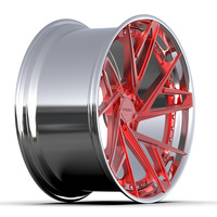 Jantes de voiture de performance en alliage forgé rouge bonbon de luxe sur mesure, 2 pièces, multibranches directionnelles avec lèvre chromée