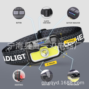 Lampe frontale LED rechargeable multi-modes avec capteur, 1000 mAh, chargement Type-C, pour course en extérieur et exploration - Product Image 2