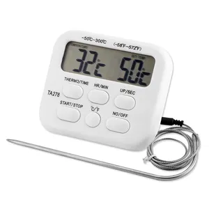 Termometer Dapur Digital LCD Display Probe Panjang untuk Oven Panggangan Makanan Memasak Daging Alarm Timer Alat Ukur