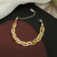 Collier et bracelet en chaîne de bijoux en acier inoxydable tissé à la main, tendance, argent, or, or rose, 3 couleurs, haute qualité