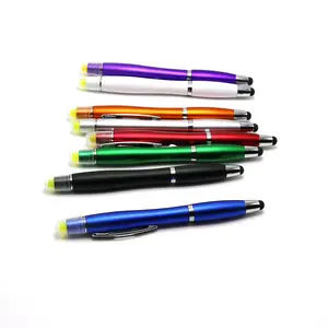 1 katı plastik tükenmez kalem stylus 3 ile promosyon reklam vurgulayıcı kalem