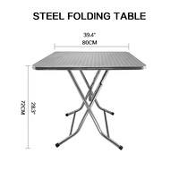 Table à manger pliante carrée en acier gaufré de 80cm meubles pliables d'intérieur et d'extérieur pour café-restaurant, camp, pique-nique, cantine