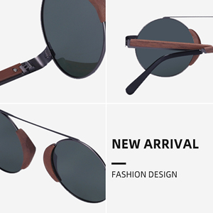 <b>Round</b> Retro Millionaire <b>Sunglasses</b> Black Walnut Rock Hip Hop Style for Men and Women - Product Image 4