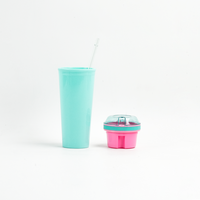 Gobelet isotherme 2-en-1 en plastique AS sans BPA de 20 oz avec couvercle et compartiment à collation, tasse à boire pour enfant et paille, idéal comme cadeau
