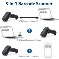 Lecteur de codes-barres 2D portable, filaire USB, sans fil 2.4G et Bluetooth, pour codes QR, Micro PDF417 et codes-barres 1D