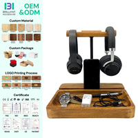 Support double pour casque en bois de bambou BH Wood, support pour 2 casques, téléphone et tablette