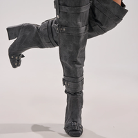 Bottines tendance pour femmes, nouveau design en denim, talon épais, au-dessus du genou, bottines personnalisées pour femmes