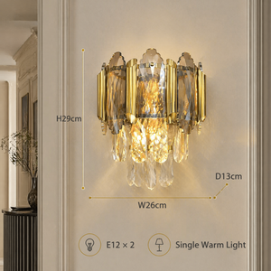 Applique murale dorée de luxe, décorative pour chambre et couloir, blanc chaud, E12, deux lumières, design métal et cristal - Product Image 4