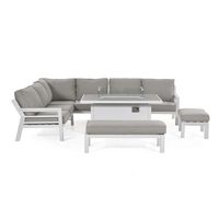 Ensemble de salle à manger d'extérieur en aluminium avec table de foyer d'angle blanche 9 places