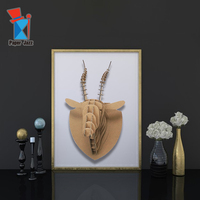 Décoration murale en carton 3D personnalisée en forme de tête d'antilope, jouet éducatif DIY, art mural à assembler en papier ondulé non peint pour la maison