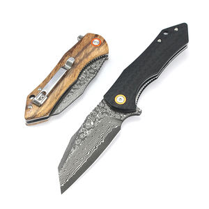 سكين جيب قابل للتخصيص GT-DM020 من خشب الزيبرا/ألياف الكربون G10 وفولاذ دمشقي قابل للطي للاستخدام الخارجي من تونايفير - Product Image 3