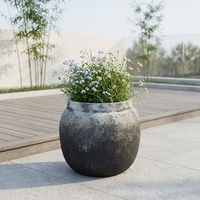 Ensemble de pots à fleurs en GRC écologiques faits à la main, résistants aux intempéries, jardinières rondes en béton vieilli pour la décoration intérieure et extérieure