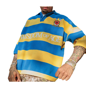 Maglia da Calcio in Maglia a Maniche Corte a Righe Vintage con Ricamo Logo Personalizzato, Stile Streetwear, con Bottoni - Product Image 6