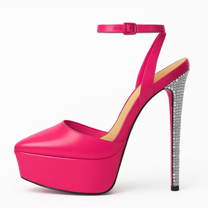 Sandales à plateforme épaisse pour femme, grande taille 45, coupe large, talons hauts ornés de diamants, avec boucle de cheville, chaussures d'été découpées - Product Image 4