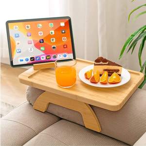 Plateau de canapé en bambou avec support de téléphone rotatif et plateau à collations pour salon - Product Image 4