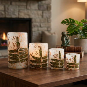 Fern Leaf Sandalwood Organic Aromatherapy <b>Candle</b> Set with <b>Glass</b> <b>Jars</b> <b>in</b> Bohemian Style for Home Decor - Product Image 3