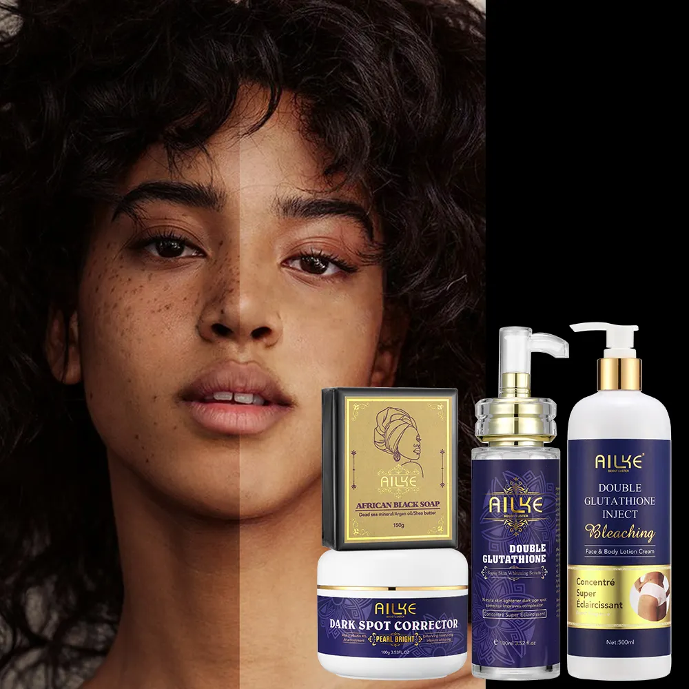 Private Label Destroy melanin soap Double-Glutathione White Serum&Body lotion Repair Dark Spot face cream organic Skin Care Set
