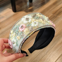Frühlings-Neuheit: Haoxuan Modisches Haarband mit Netzwebung und Blumenmuster, breit, für Make-up und Gesichtsbedeckung, weiß, für Reisen und Fotoshootings