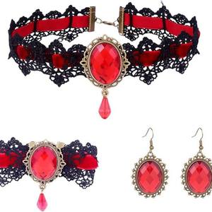 Moda Multicolor Vintage gótico encaje gargantilla collar Punk negro rojo púrpura encaje tejido collares joyería para mujeres - Product Image 3