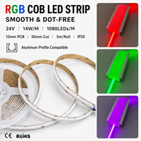 Bande LED COB RGB 24V, bande lumineuse COB RGB 1080 LED/m, bande LED RGB sans points pour éclairage linéaire intérieur