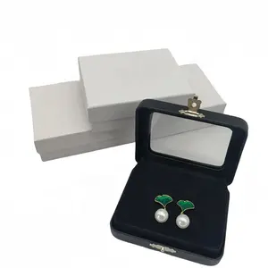 Finestra di vetro di moda scatola di gioielli in pelle nera scatola di diamanti colorati scatola di pietre preziose scatola di visualizzazione di diamanti con serratura in metallo