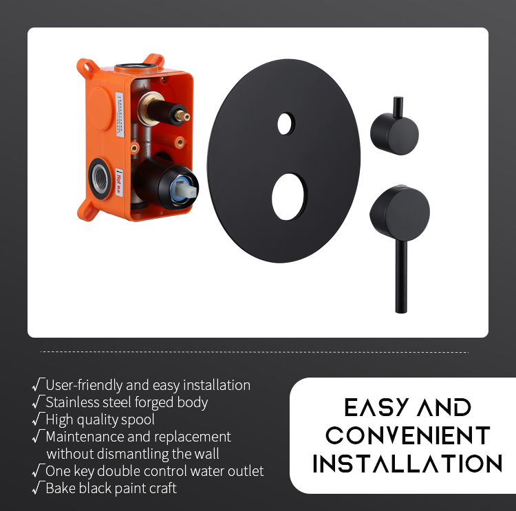 stainless steel circular black concealed hot and cold dual function in-wall bathroom shower with embedded box shower set