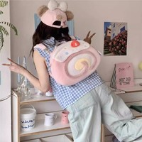 Sacs à dos pour femmes Y2K Roll Cake, sacs à bandoulière Kawaii pour femmes, sacs en peluche douce en polyester, grande capacité, design mignon de dessin animé