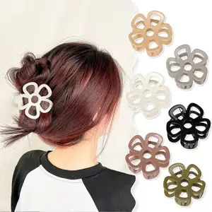 Wholesale fashion pure color plastic flower hair claw clips women medium hollow flower hair clip accessories for lady