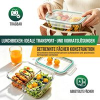 Ensemble de 2 récipients en verre avec couvercle, 1000 ml, 2 compartiments, hermétiques, sans BPA, compatibles lave-vaisselle, micro-ondes