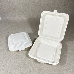 Contenedores de Alimentos de Plástico con Tapa para Almuerzo Caliente/Frío, Biodegradables, 100% Compostables, de Almidón de Maíz <span class=keywords><strong>Blanco</strong></span>, Cuadrados de 8 y 9 Pulgadas, con 3 Compartimentos - Product Image 4