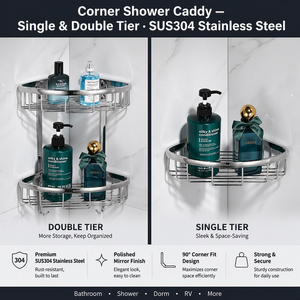 Étagère de douche murale d'angle en métal à double niveau, résistante à la rouille, pour salle de bain, design minimaliste - Product Image 2