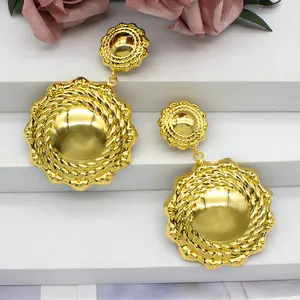 Hot Selling Meiji Gold Plated Round Shape Diamond Drop Earrings Women African Inspired Jewelry Big Beautiful Drop Earrings