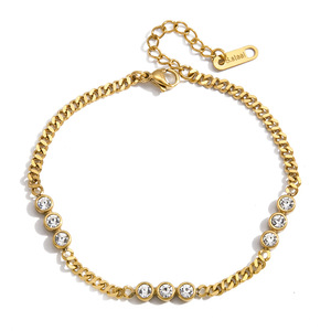 Pulsera de cadena de oro con circonitas engastadas en bisel para mujer, joyería de regalo. - Product Image 5