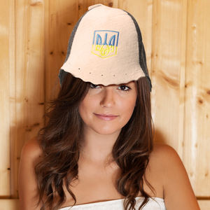 Chapeau de sauna de luxe en feutre de laine 100% avec broderie de logo personnalisé à coutures bicolores chapeau thermique de bain réutilisable réglable et doux - Product Image 5