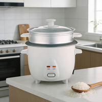Penanak Nasi Listrik Otomatis 0.6L-6L Kontrol Timer Digital, Panci Dalam Anti Lengket Stainless Steel Bentuk Drum