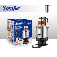 Sonifer Théière SF-2139 en acier inoxydable 4L avec contrôle de température avec théière en verre 1L sur le dessus Ensemble bouilloire électrique Samovar russe